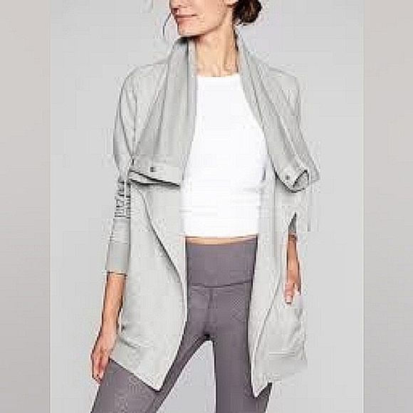 Athleta Wrappers Delight Heathered Grey Sweatshirt Jacket - Picture 1 of 8